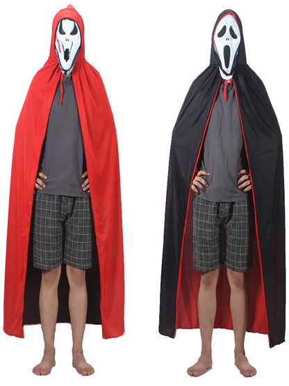 Halloween Women Men Costume Adult Stand Collar Hooded Cape Black Red Reversible Cap - LW2013 / S