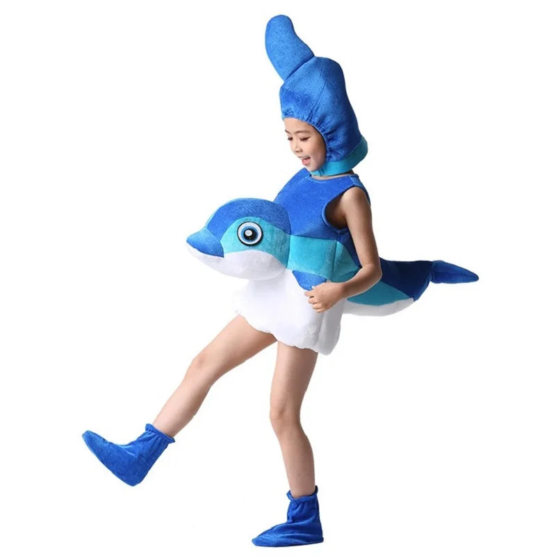 Unisex Children Halloween Family Dolphin Shark Whale Role Play Costume Marine Animal Bodysuit Headdress Shoes Performance Outfit