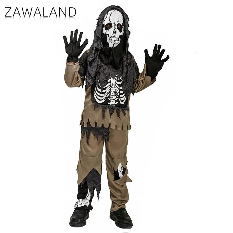 Zawaland Skeleton Halloween Cosplay Costume Boy Ghost Scary Costume Horror Party Clothes Performance Outfit Masquerade Suit