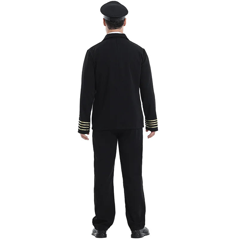 Halloween Costume Performance Airline Captain's Work Suit Flight Attendant Black Uniform - XL