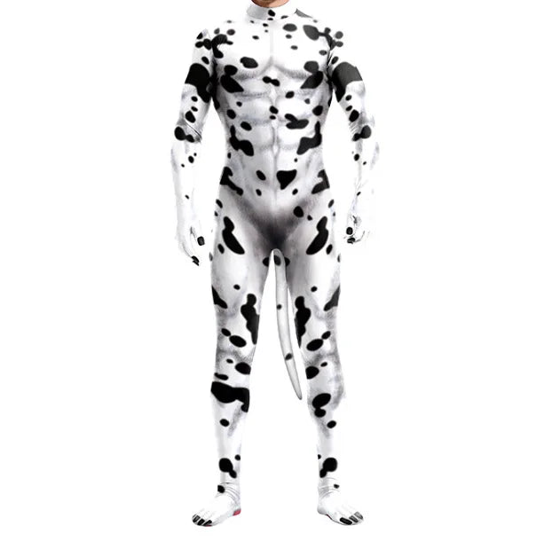 Pet Men Animal with Tail Full Cover Elastic Zentai Jumpsuit Dog Puppy Costume - alternate view 11