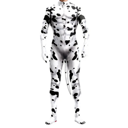 Men Halloween Animal Costume with Tail Adult Full Cover Elastic Zentai Pet Costume - 2 / L