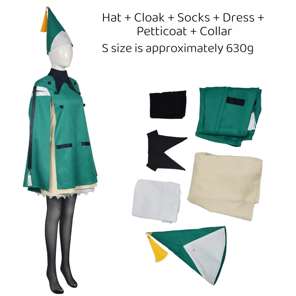 Anime Witch Hat Atelier Coco Cosplay Outfit Green Cloak Uniform Full Set With Hat Socks For Halloween Costume - product image 7