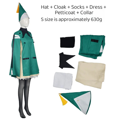 Anime Witch Hat Atelier Coco Cosplay Outfit Green Cloak Uniform Full Set With Hat Socks For Halloween Costume - product image 7