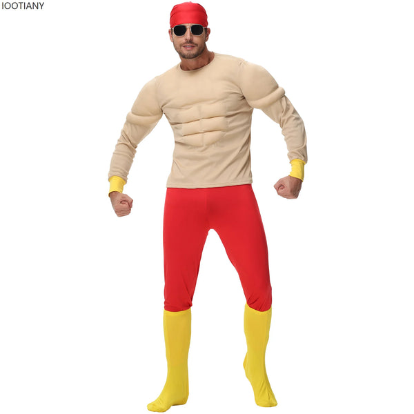 Wrestler pro wrestler Costume Adult Macho Super Muscle Funny Suit Halloween Holiday Party Stage Muscle Man - product image 1