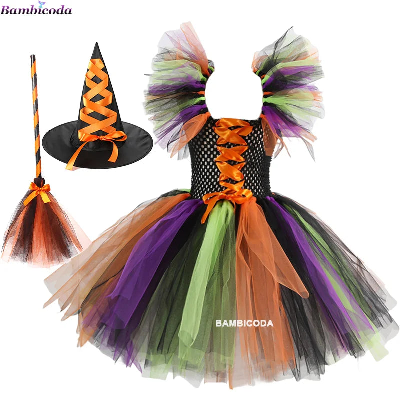 Kids' Witch Tutu Knee Hat Broom Pantyhose Costume - alternate view 8