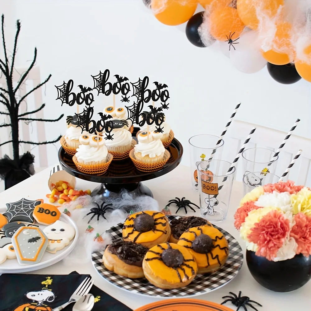 12/24Pcs Halloween Boo Glitter Bat Cupcake Topper Picks Halloween Birthday - product image 2