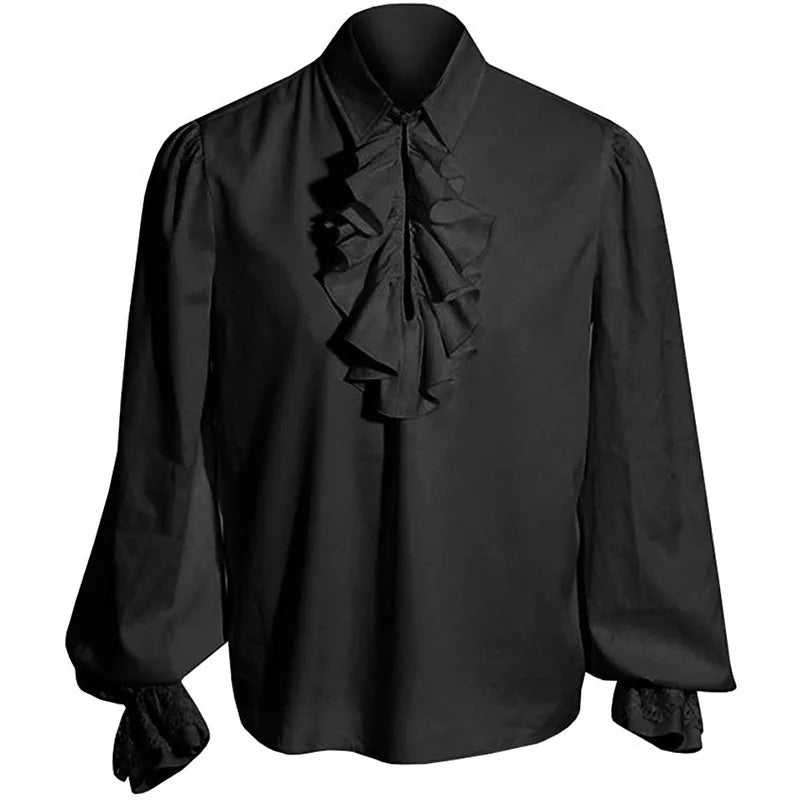 Men's Gothic Costume Set Black Medieval Gentleman Tailcoat Shirt Steampunk Halloween - black shirt / S