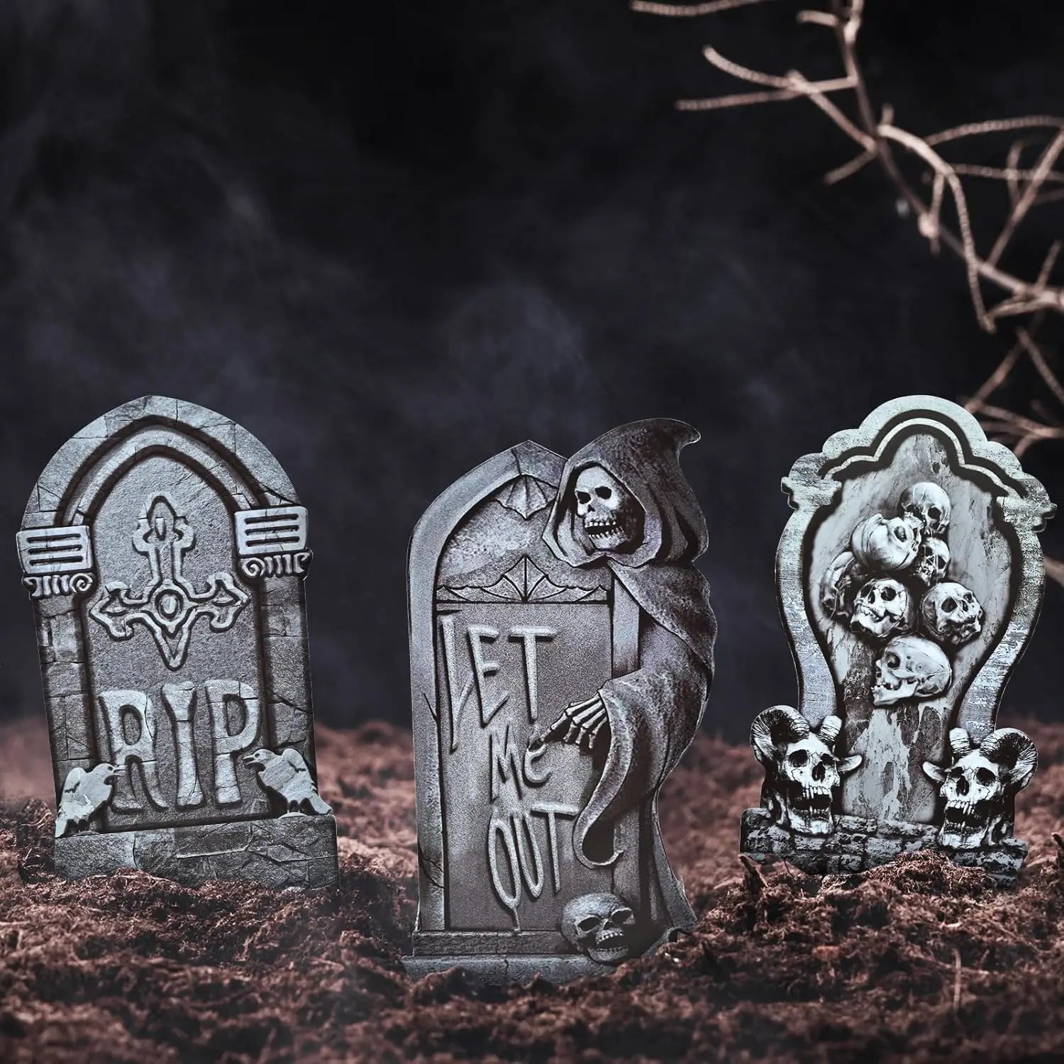 Halloween Tombstone Yard Sign Decorations with Stakes Skeleton Grim Reaper Pattern Halloween Party Decor Lawn - product image 3