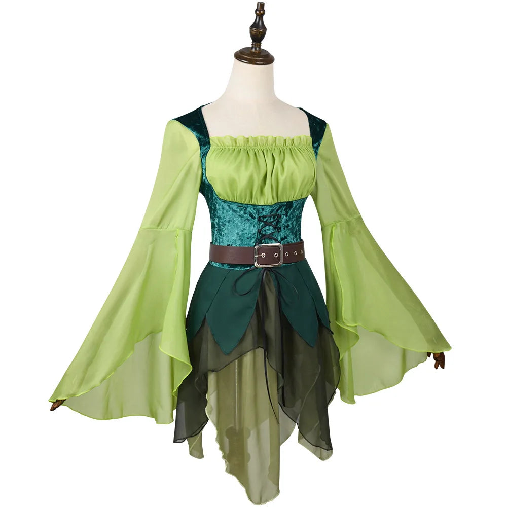 Women's Vintage Green Forest Elf Costume Halloween Elf Cosplay Dress Medieval Woodland Fairy Themed Outfit - product image 3