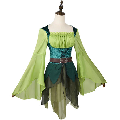 Women's Vintage Green Forest Elf Costume Halloween Elf Cosplay Dress Medieval Woodland Fairy Themed Outfit - product image 3