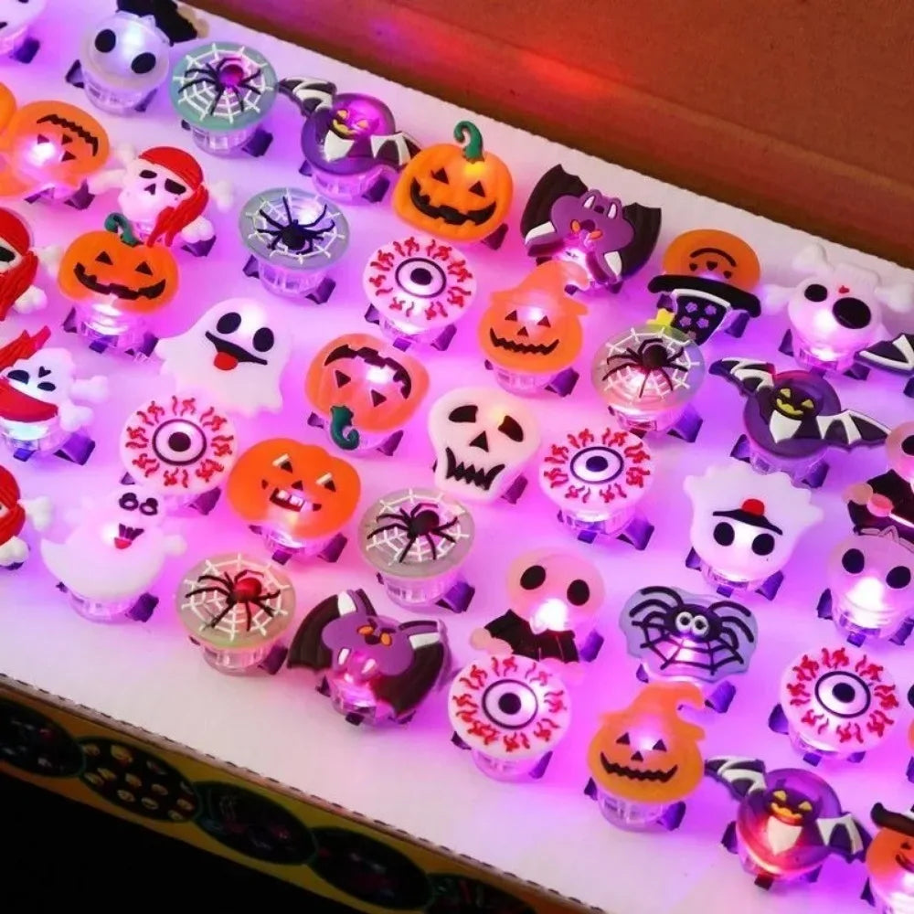 Halloween Light Up LED Rings, Non Candy Trick or Treats 3D Flashing Rings Toys Glow In the Dark Halloween Party Favor Ring Toy Gifts For Kids Adults Goodie Bag Stuffers
