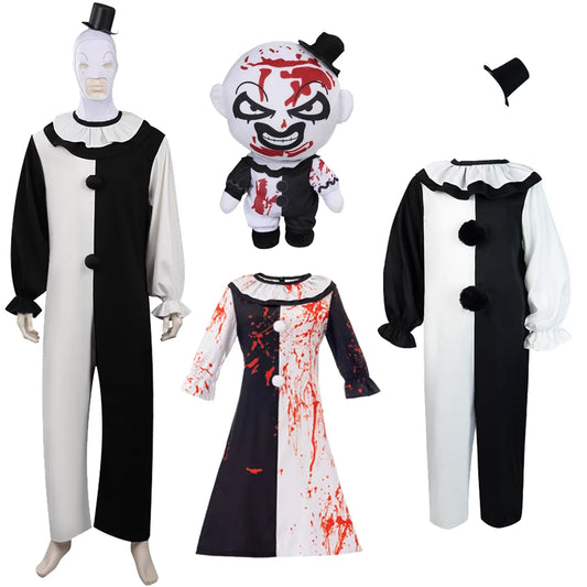 Art the Clown Terrifier Costume Dress Outfit Latex Masks Kids Adult Men Women Roleplay - Costume A / S