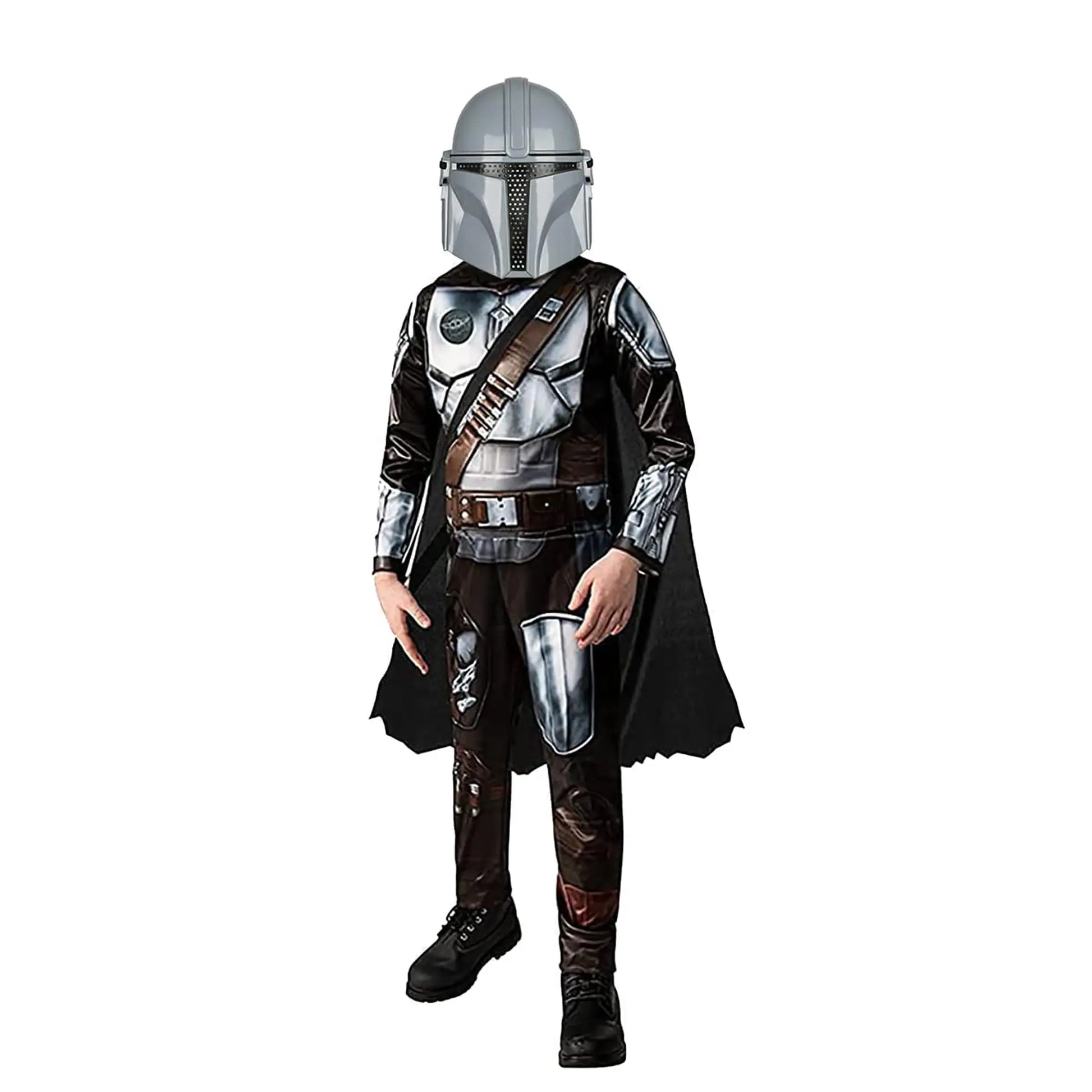 Mandalorian Costume Kids Boys with Mandalorian Helmet Cloak Jumpsuit Costume Outfit for - Silver / S