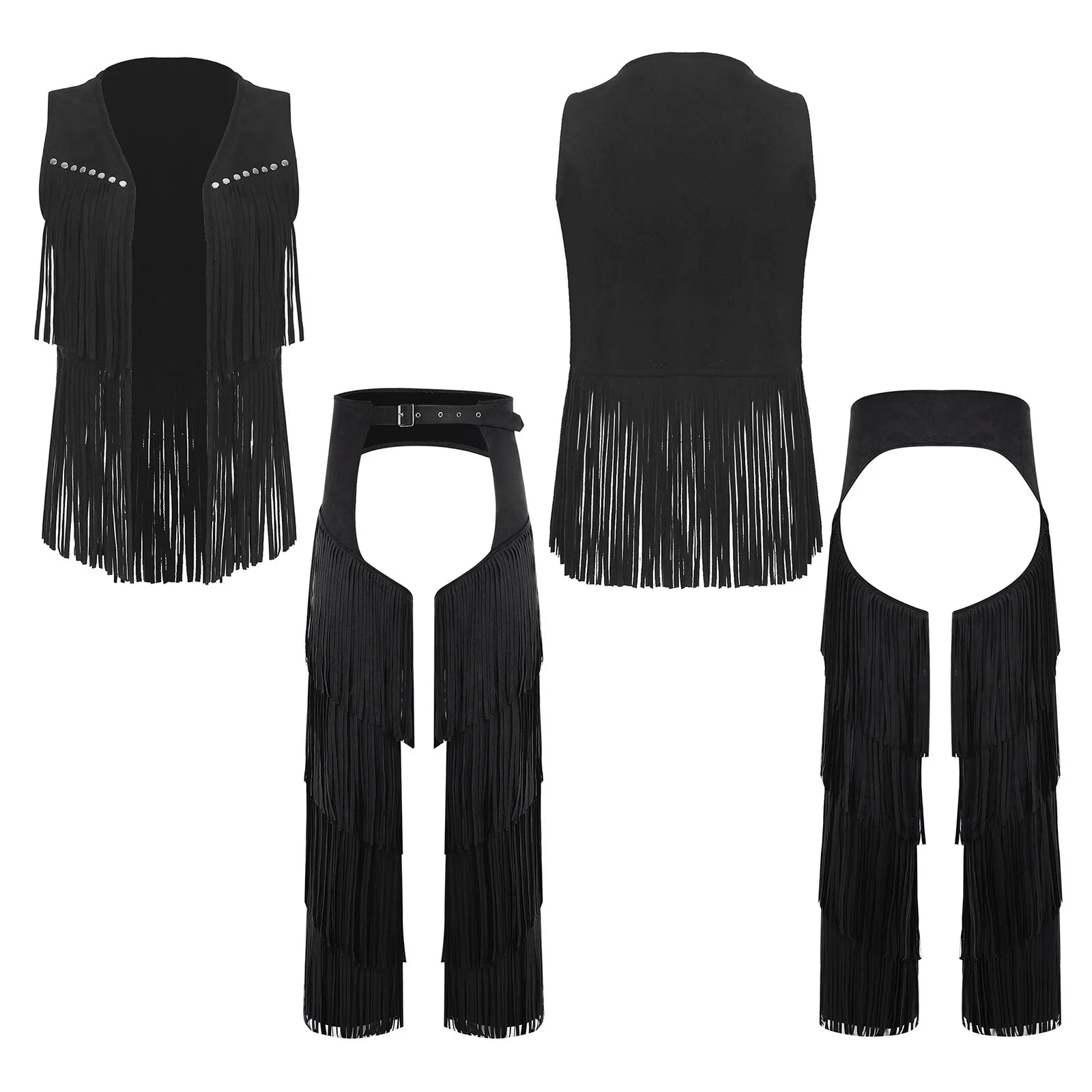 Men's Men Western Cowboy Faux Suede Tassel Vest with Crotchless Pants Costume - alternate view 8