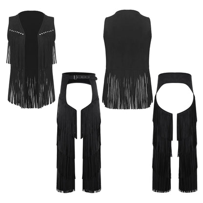 Men's Hippie Western Cowboy Faux Suede Tassel Vest Costume - alternate view 8