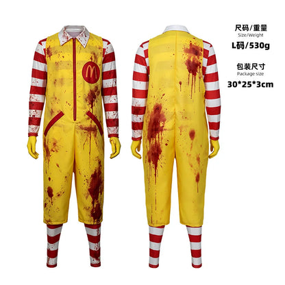 Bloody Ronald M Clown Costume Parade Zombie Costume Jumpsuit Wig Halloween Haunted House - Clothes Wigs / kid M