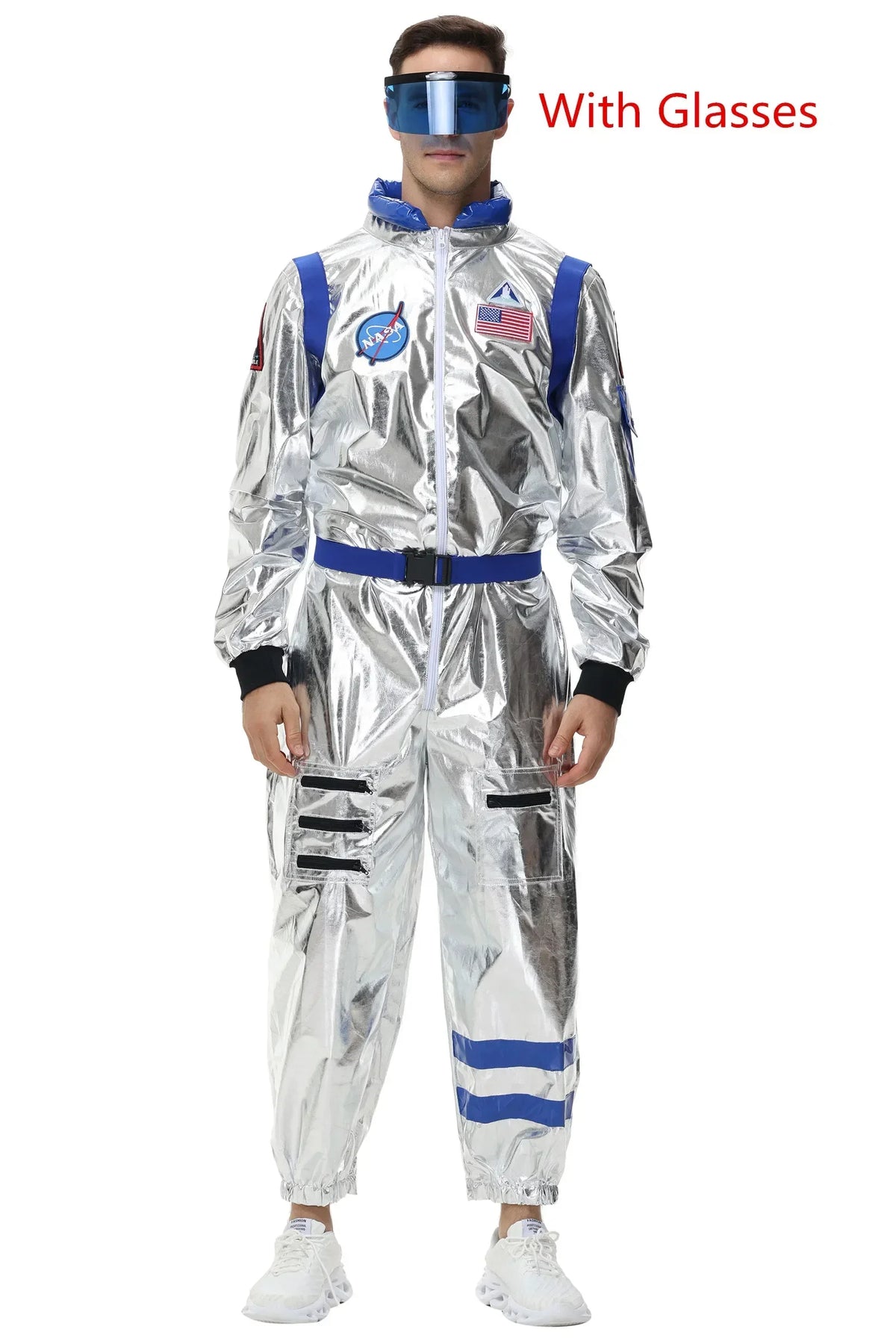 Adults Silver Astronaut Costume Space Suit Men Women Couple Jumpsuit Costume