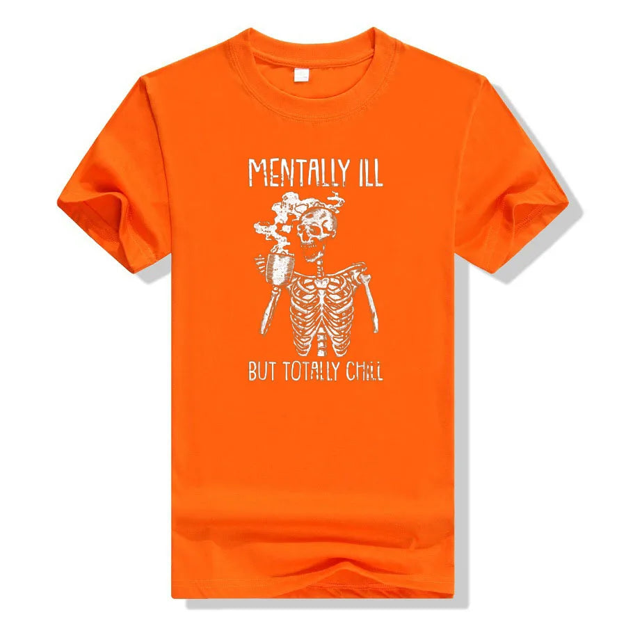 Mentally Ill But Totally Chill Skeleton T-Shirt Coffee Lover Costume - alternate view 11