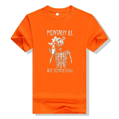 Mentally Ill But Totally Chill Skeleton T-Shirt Coffee Lover Costume - alternate view 11