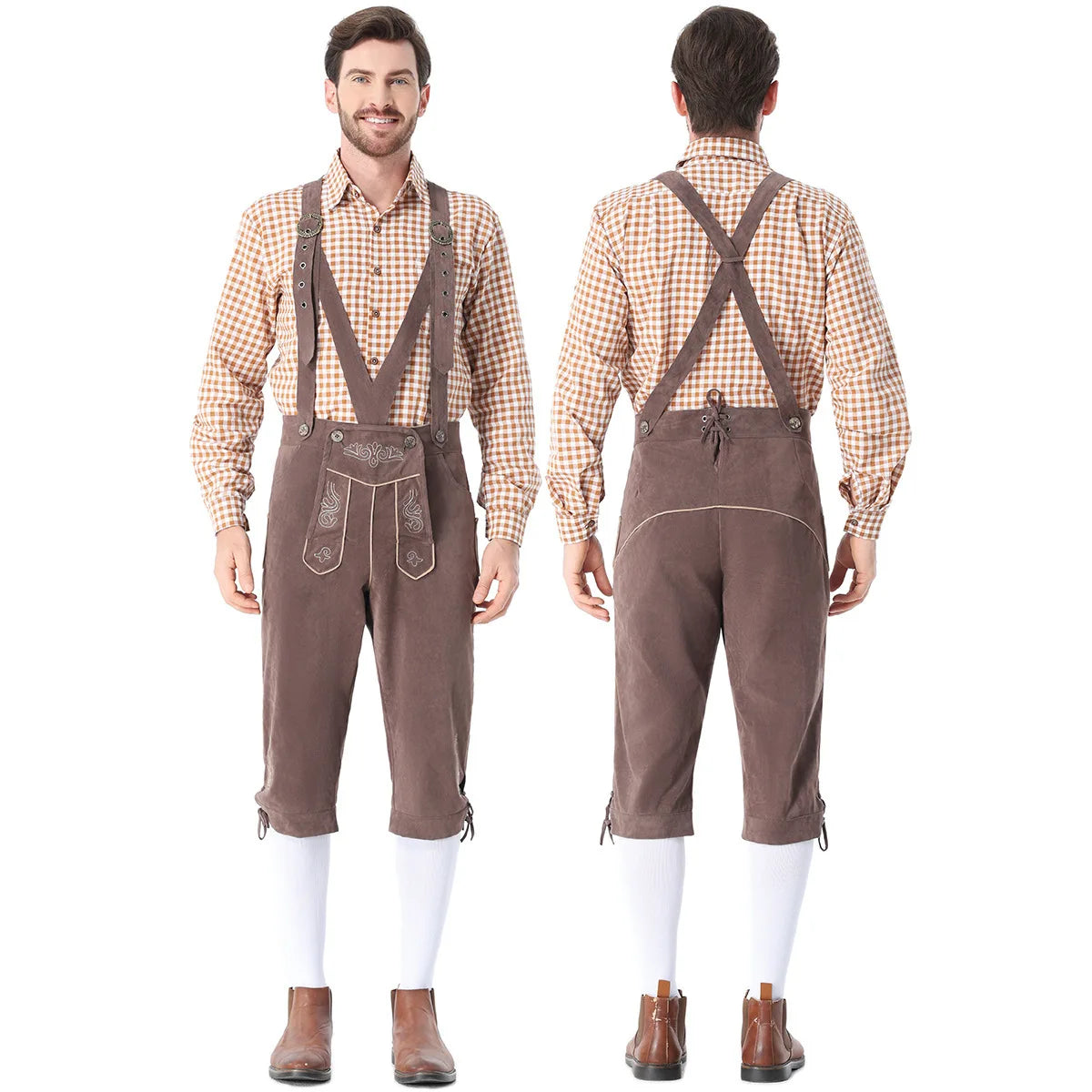 Men's Bavarian German Beer Suspenders Short Sleeve Halloween Costume - Green / XXL