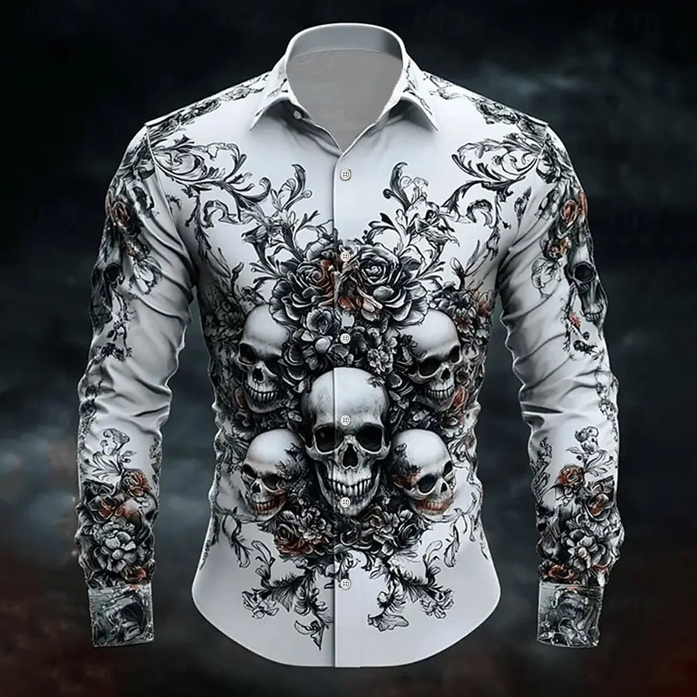Men's Skeleton Skulls Shirt Button Long Sleeve Costume - alternate view 15