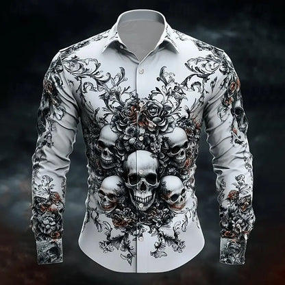 Men's Skeleton Skulls Shirt Button Long Sleeve Costume - alternate view 15