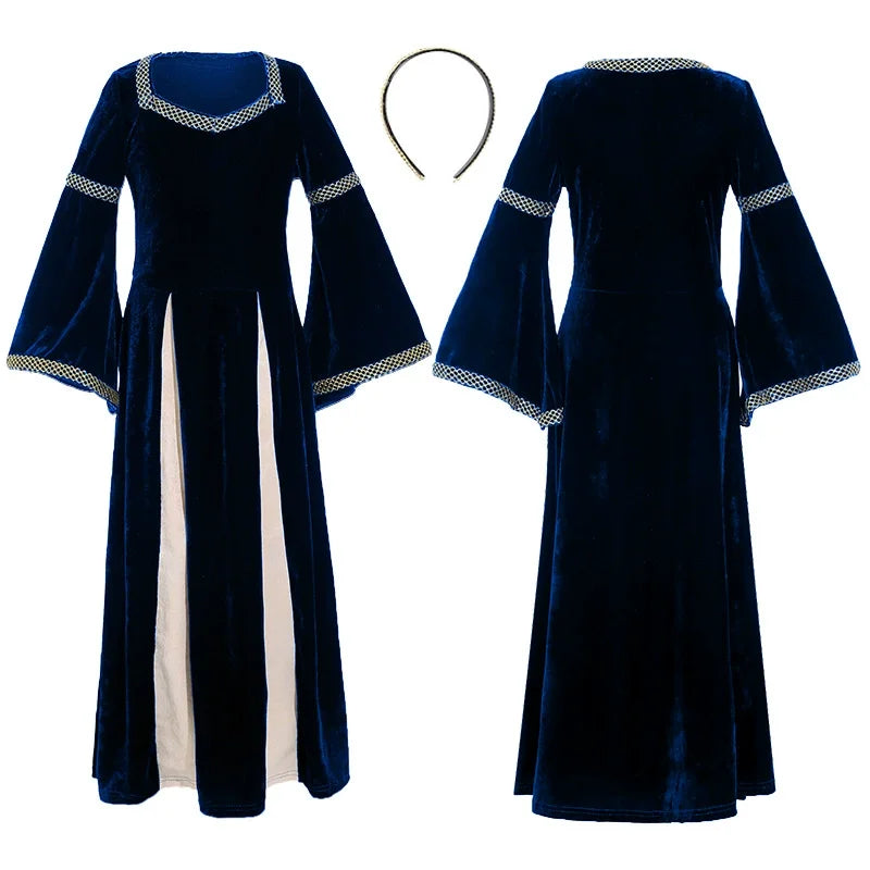 Halloween Girls Costumes Renaissance Retro Medieval Musical Theater Stage Costumes Palace - blackish green / M