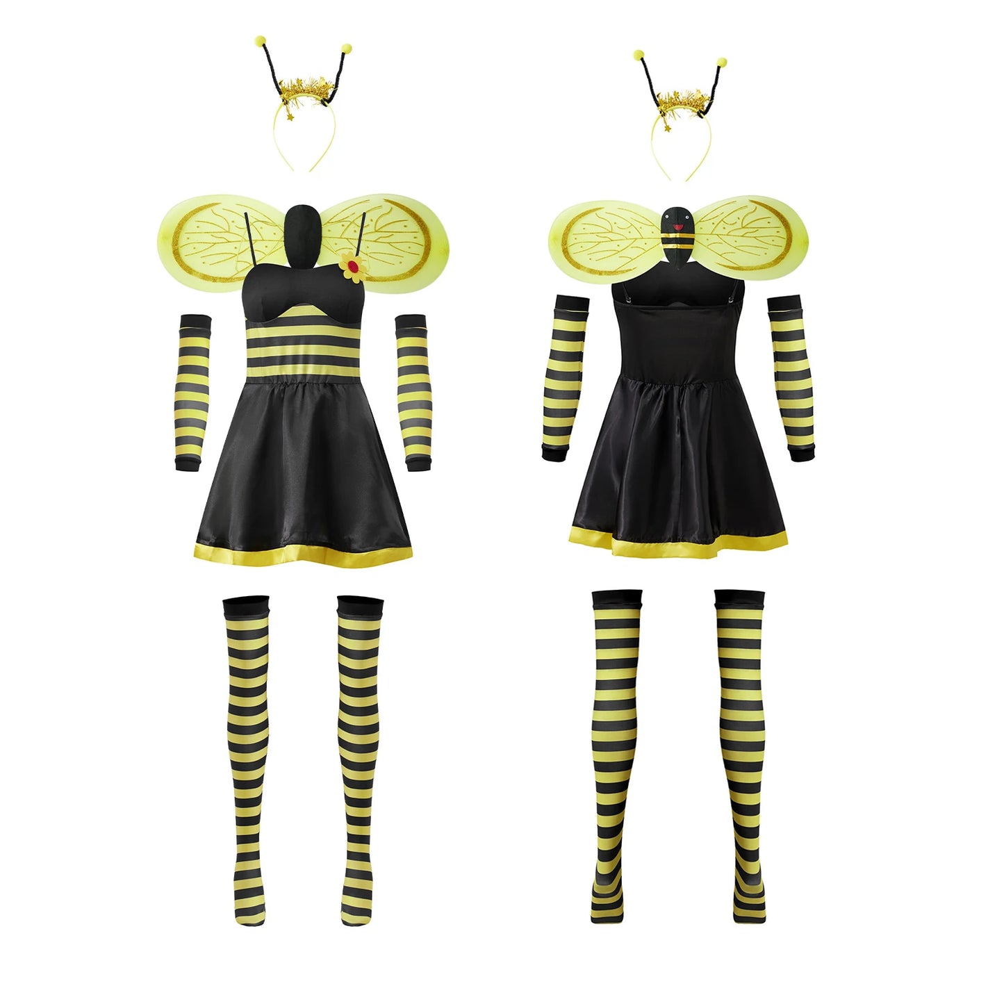 Women's Bumble Bee Halloween Costume Set – Skirt, Wings, Stockings & Headband