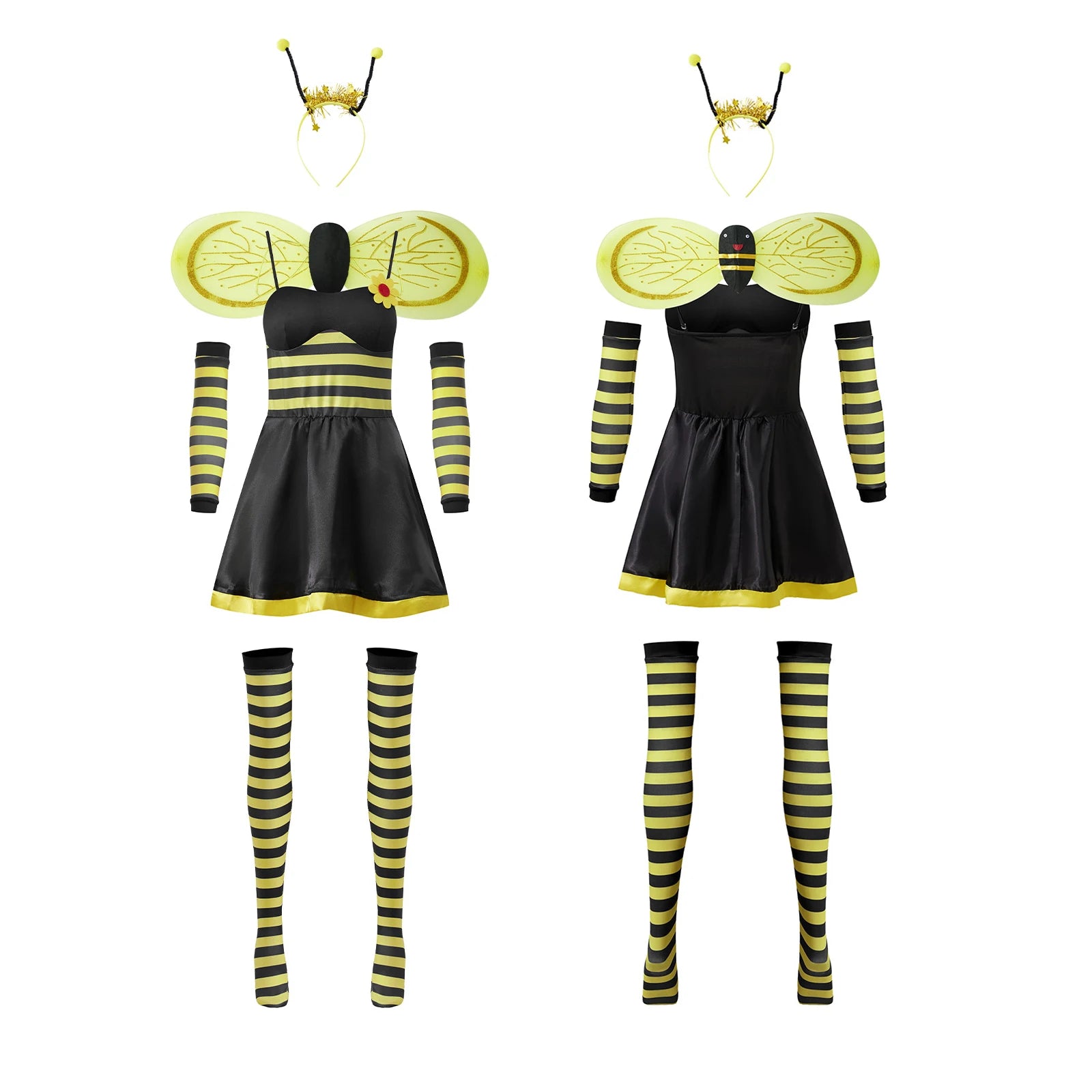 Women's Bumble Bee Halloween Costume Set – Skirt Wings Stockings & Headband
