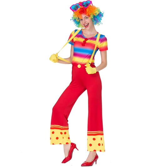 Sexy Clown Costume for Women Clown Costume Fancy Dress Up Halloween Outfits with Wig - MULTI / L