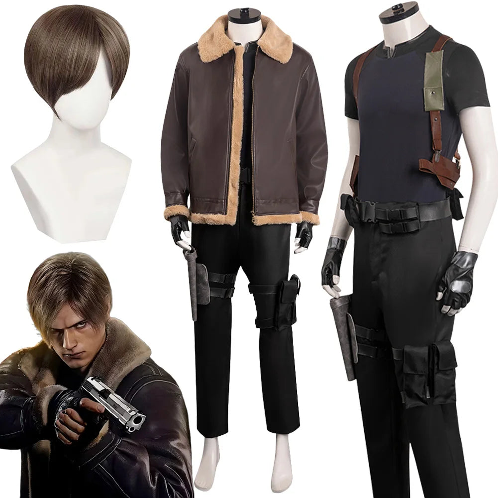 Fantasia Agent Leon Cosplay Outfits Men Disfraz Biohazard Game Hazard Bio Costume Disguise Male Halloween Carnival Party Clothes