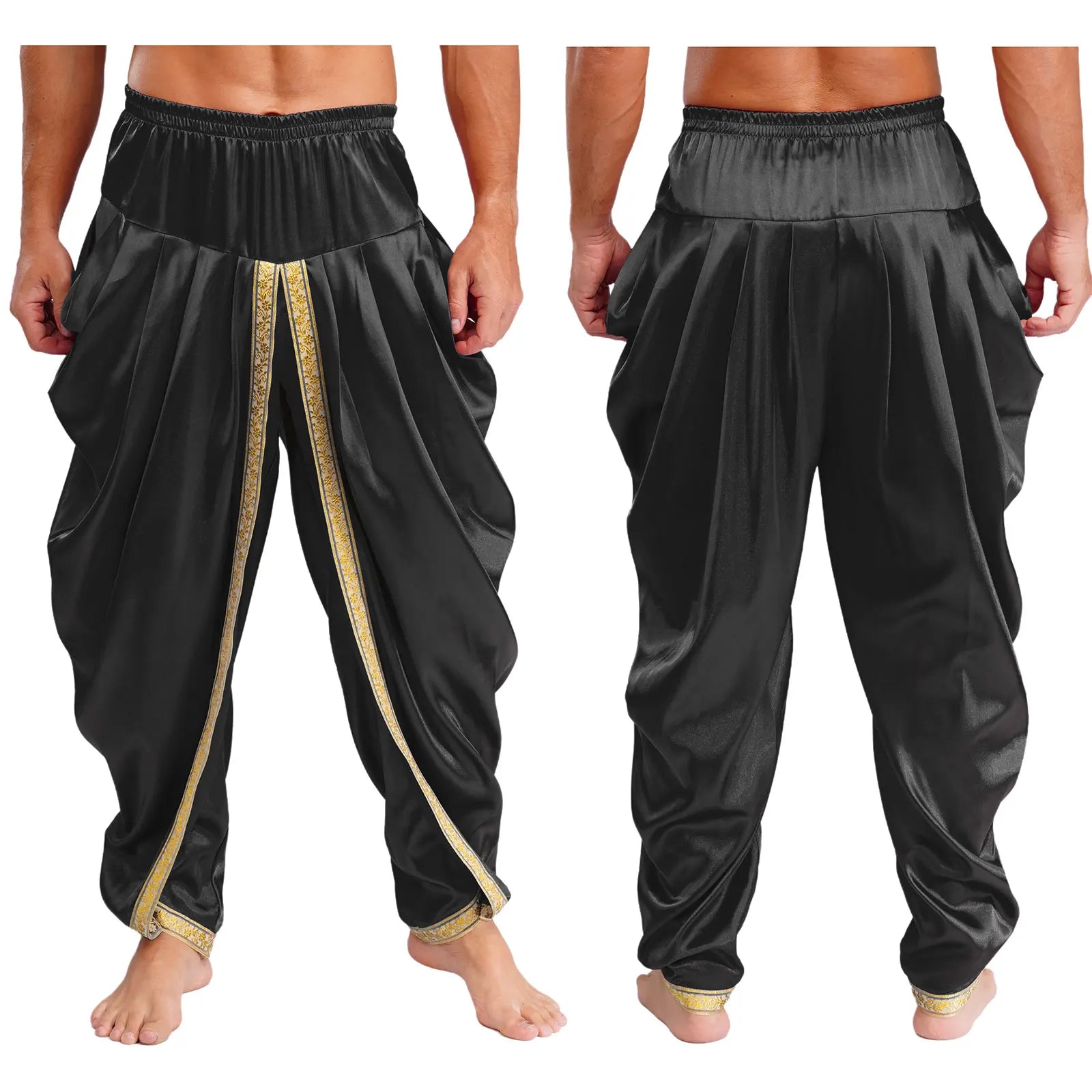 Men's Arabian Prince Elastic Waist Draped Baggy Trousers Satin Costume - alternate view 10
