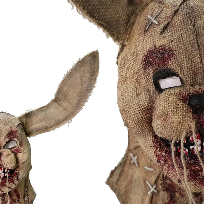Scary Bunny Mask Bloody Rabbit Mask Halloween Horror Burlap Sack Head Mask Creepy Killer Cosplay Costume Props for Adults