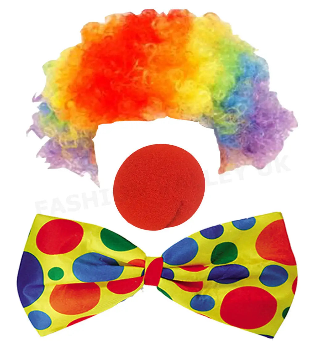 Clown Costume - Nose Wig Bow Tie Shoes Headband Gloves Hat Stockings and Vest Dress Up - 21 / One Size