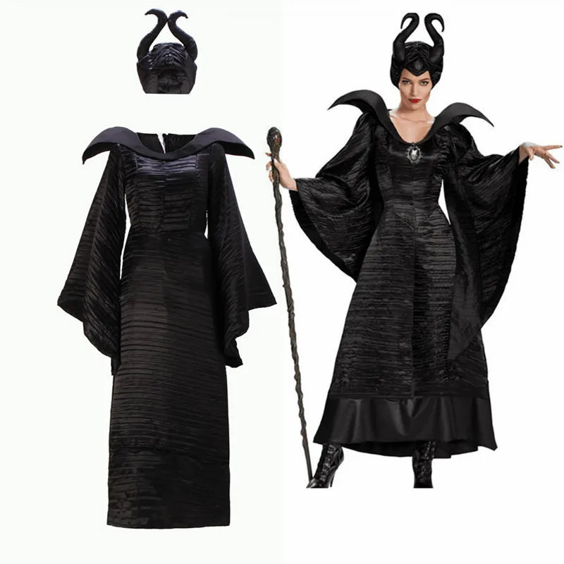 Women's Horned Dark Fairy Queen Witch Horns Hat Evil Demon Queen Costume