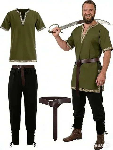 L Men Viking Costume Medieval Renaissance Tunic Shirt Pants Belt Pirate Knight Halloween Cosplay Outfit - product image 7