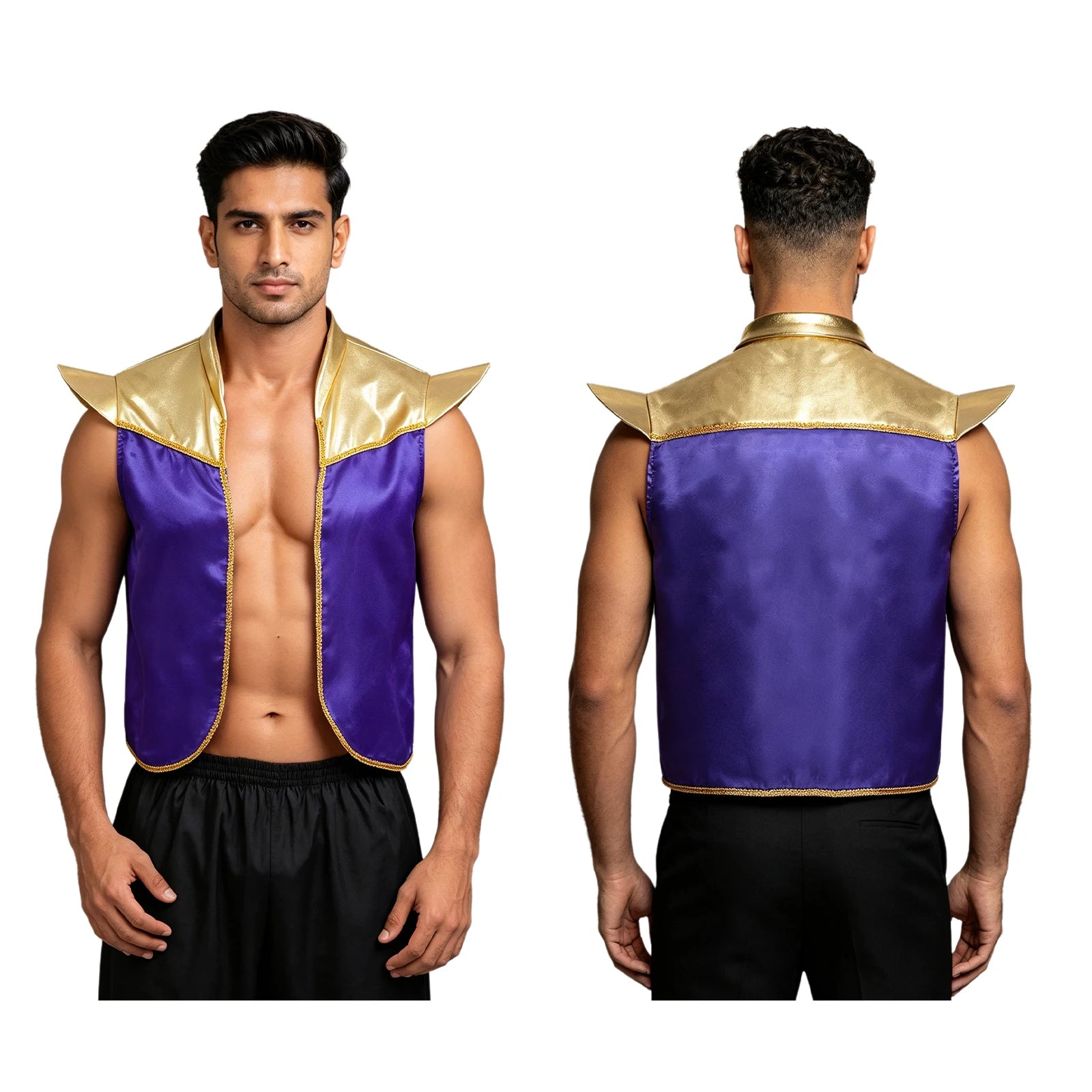 Men's Arabian Prince Shiny Metallic Vest Tops Shoulder Pads Open Costume - alternate view 9