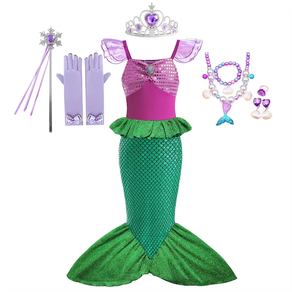 Red-Haired Mermaid Princess Halloween Costume for Kids