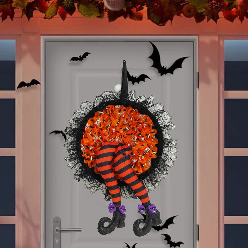Witch Hat & Legs Halloween Door Wreath