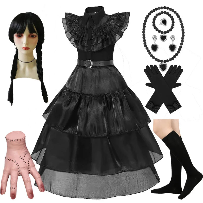 Girls Halloween Costume Black Gothic Costume Kids Up - 3 PCS C / 3T(110)