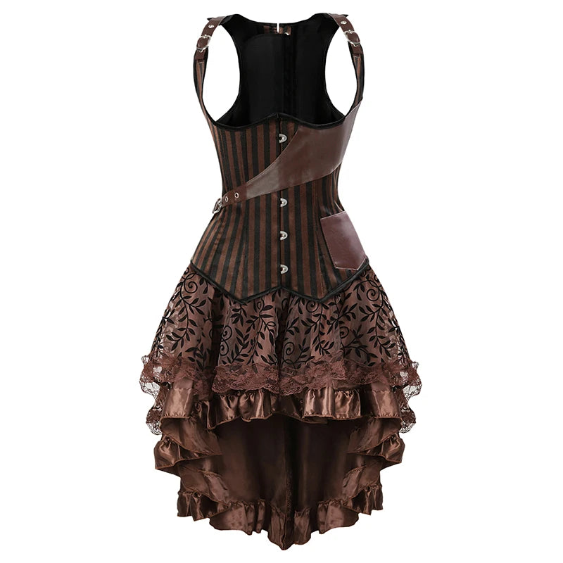 Steampunk Corset Dress Brown Pirate Costume Woman Skirt Plus Size Gothic Underbust