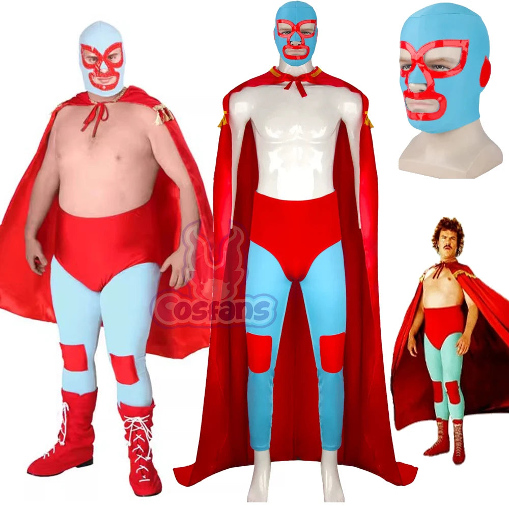 4PCS Mexican Wrestler Lucha Libre Costume Red Cloak Halloween Bullfighting Uniform Adult - Costume / M