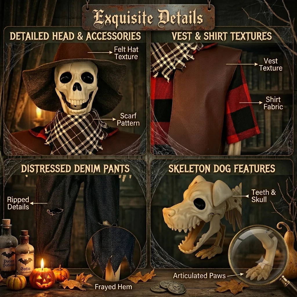 36" Posable Skeleton & Dog Cowboy Halloween Decoration Set