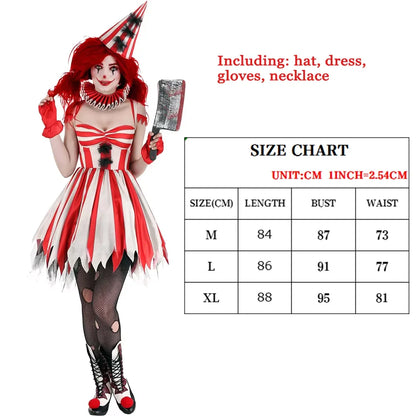 ZAWALAND Costume Clown Dress Costume Women Girls Outfits Halloween Joker Clown Headwear - 1 / XL women)