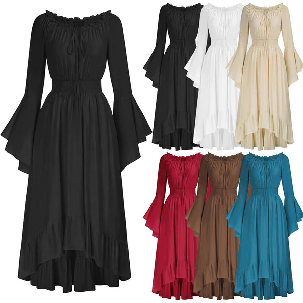 Women's Renaissance Off Shoulder Long Bell Sleeve High Low Costume