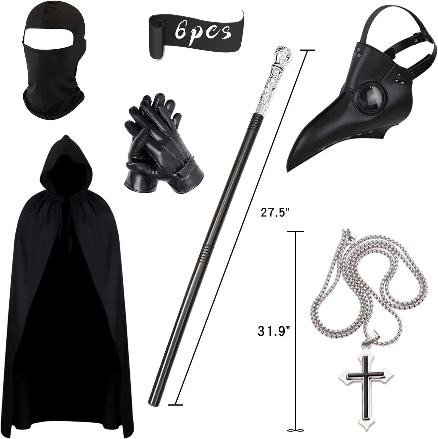 Halloween Plague Doctor Mask And Cloak Costume Props Long Nose Beak Leather Masks For Adult Reaper Cloak - product image 5