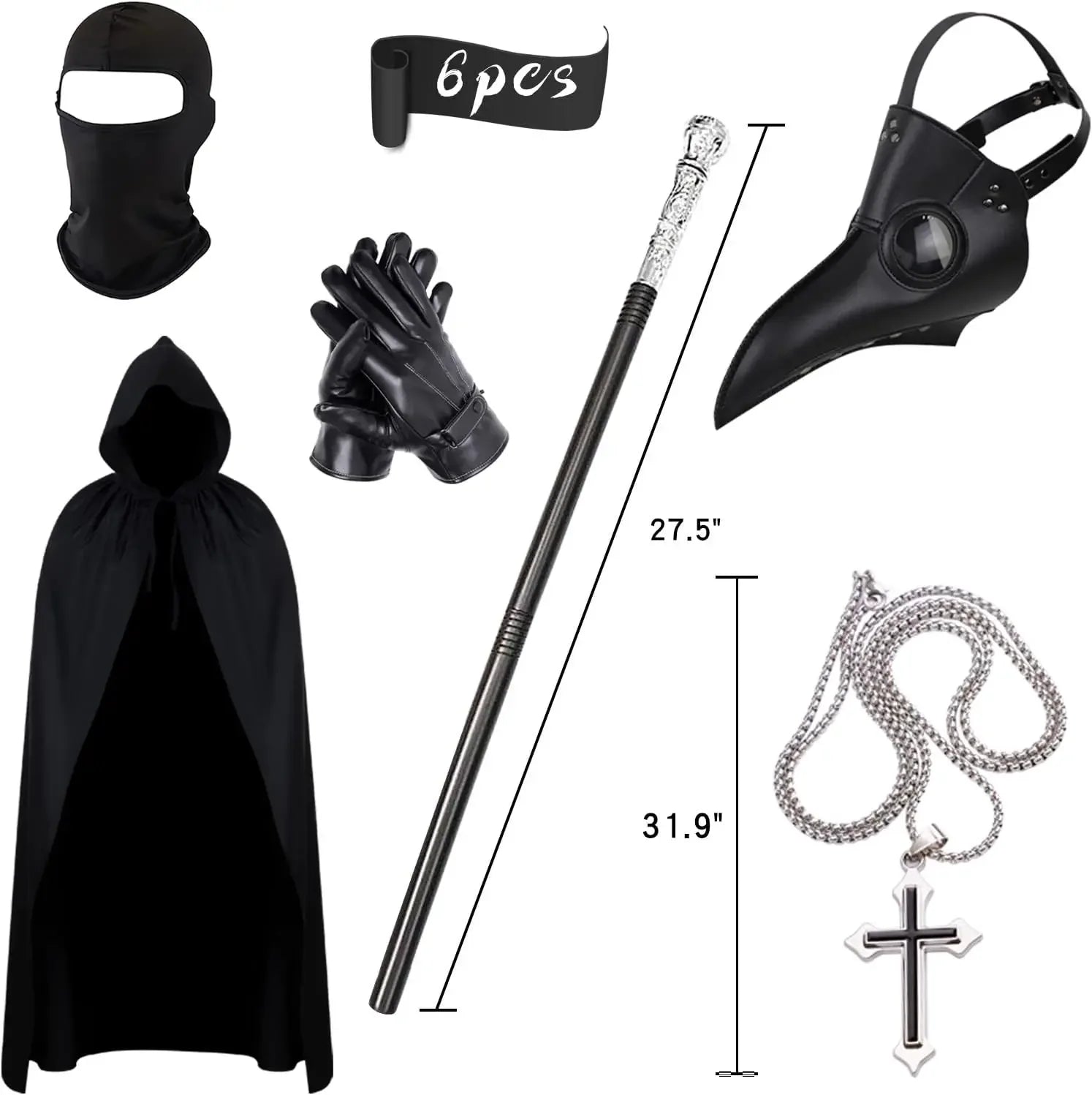 Halloween Plague Doctor Mask And Cloak Costume Props Long Nose Beak Leather Masks For Adult Reaper Cloak - product image 5