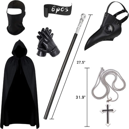 Halloween Plague Doctor Mask And Cloak Costume Props Long Nose Beak Leather Masks For Adult Reaper Cloak - product image 5