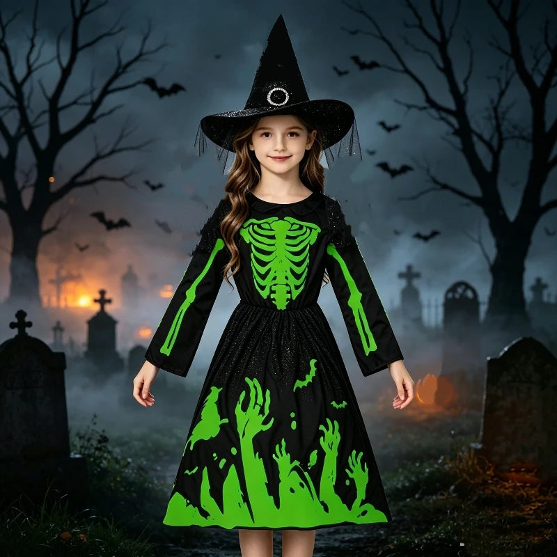 Luminous Grim Reaper Cosplay Skeleton Costume Mädchen Halloween Party Outfit Glowing Death God Horror Theme - product image 1